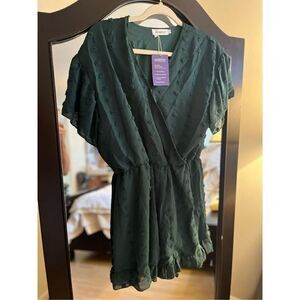 New Summer V Neck Romper Swiss Dot Flutter Sleeve Short M